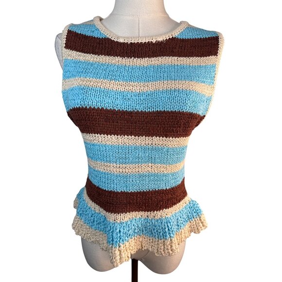 2/$30 ZARA Medium Striped Sleeveless Knit Top Brown/Beige/Blue - Picture 1 of 14